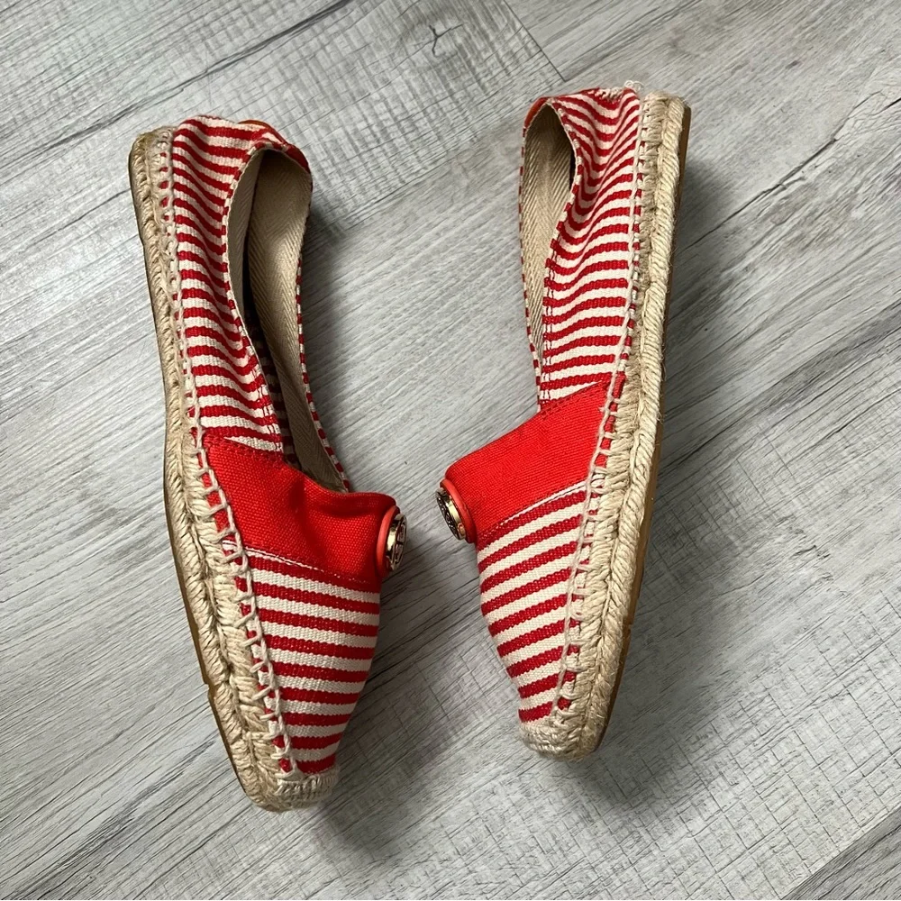 TORY BURCH Flams Red and White Espadrilles Size 11